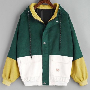 Outerwear & Coats Jackets Long Sleeve Corduroy Patchwork Oversize Zipper Jacket Windbreaker